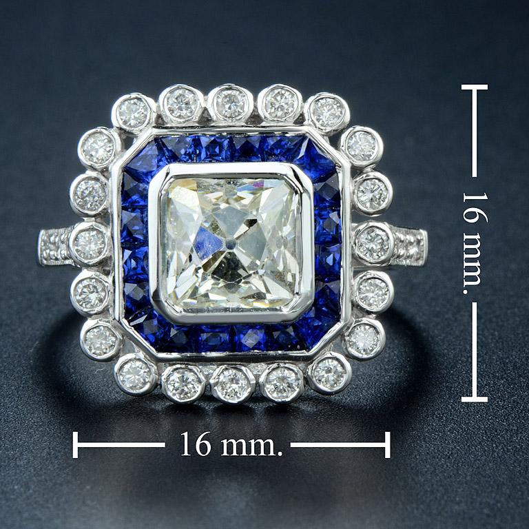 Old European Cut Diamond 1.77 Carat Blue Sapphire Engagement Ring 1