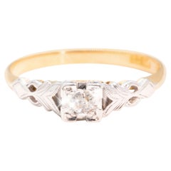 Old European Cut Diamond 18 Carats Gold Vintage Engagement Ring, Circa 1960s