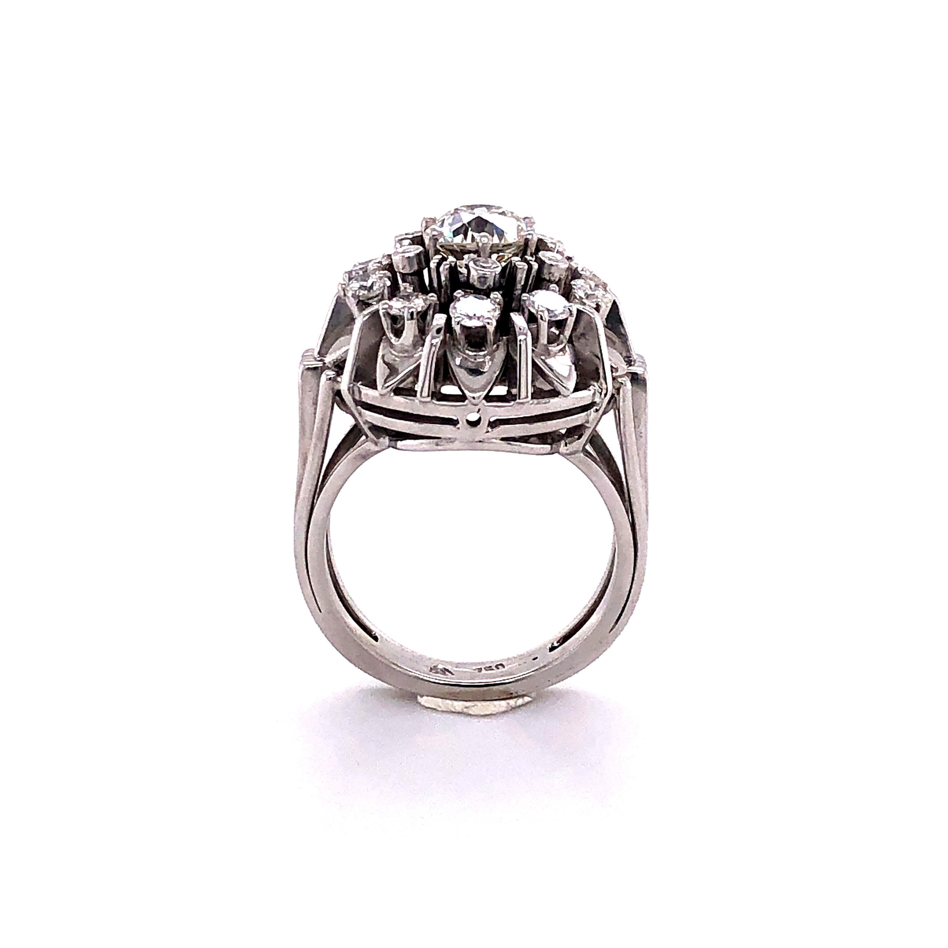 Bague en or blanc 18 carats avec diamant taille européenne ancienne Unisexe en vente