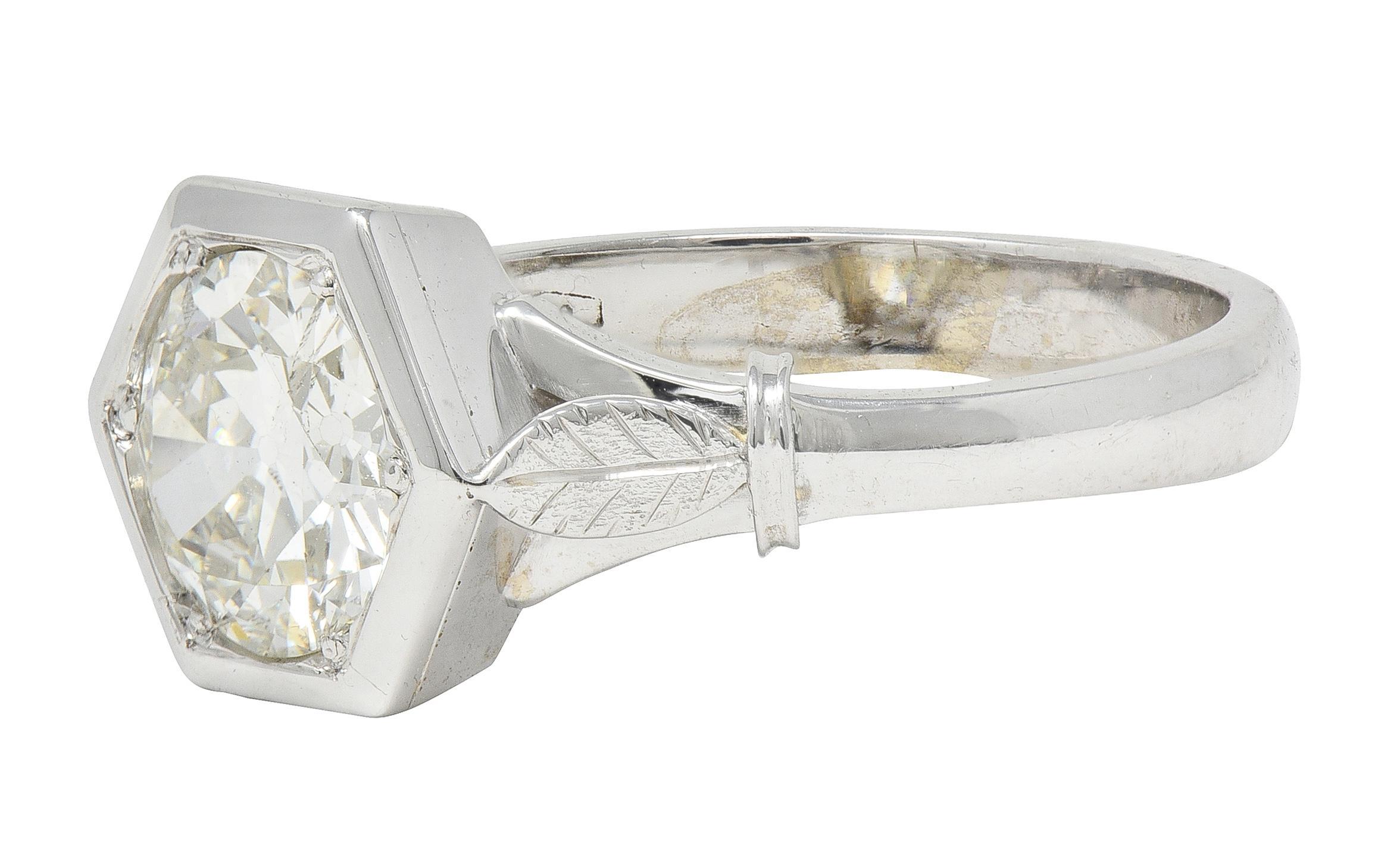 Bague de fiançailles solitaire hexagonale en or 18K avec diamant de taille européenne ancienne Pour femmes en vente