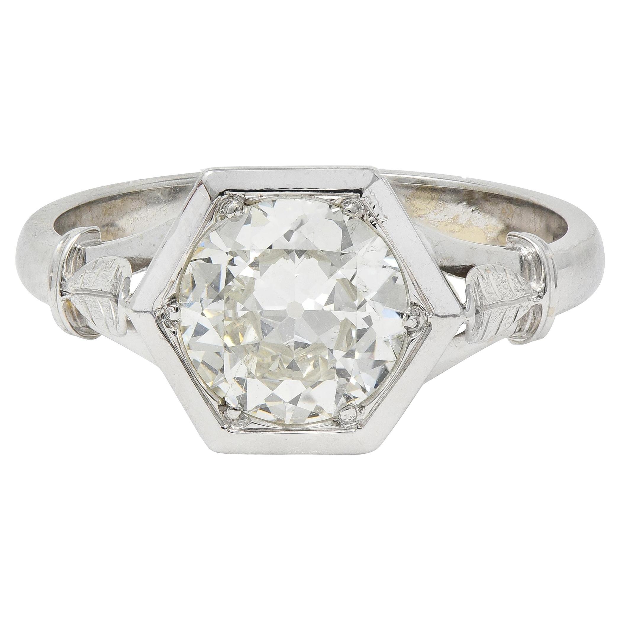 Bague de fiançailles solitaire hexagonale en or 18K avec diamant de taille européenne ancienne