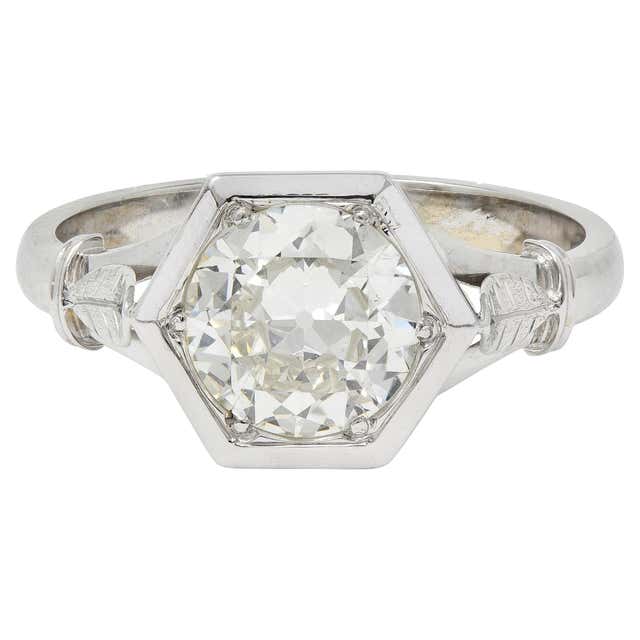 Octagonal Bezel Set Diamond Engagement Ring For Sale at 1stDibs