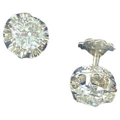Old European Cut Diamond 1.90 Carats Platinume Stud Earrings