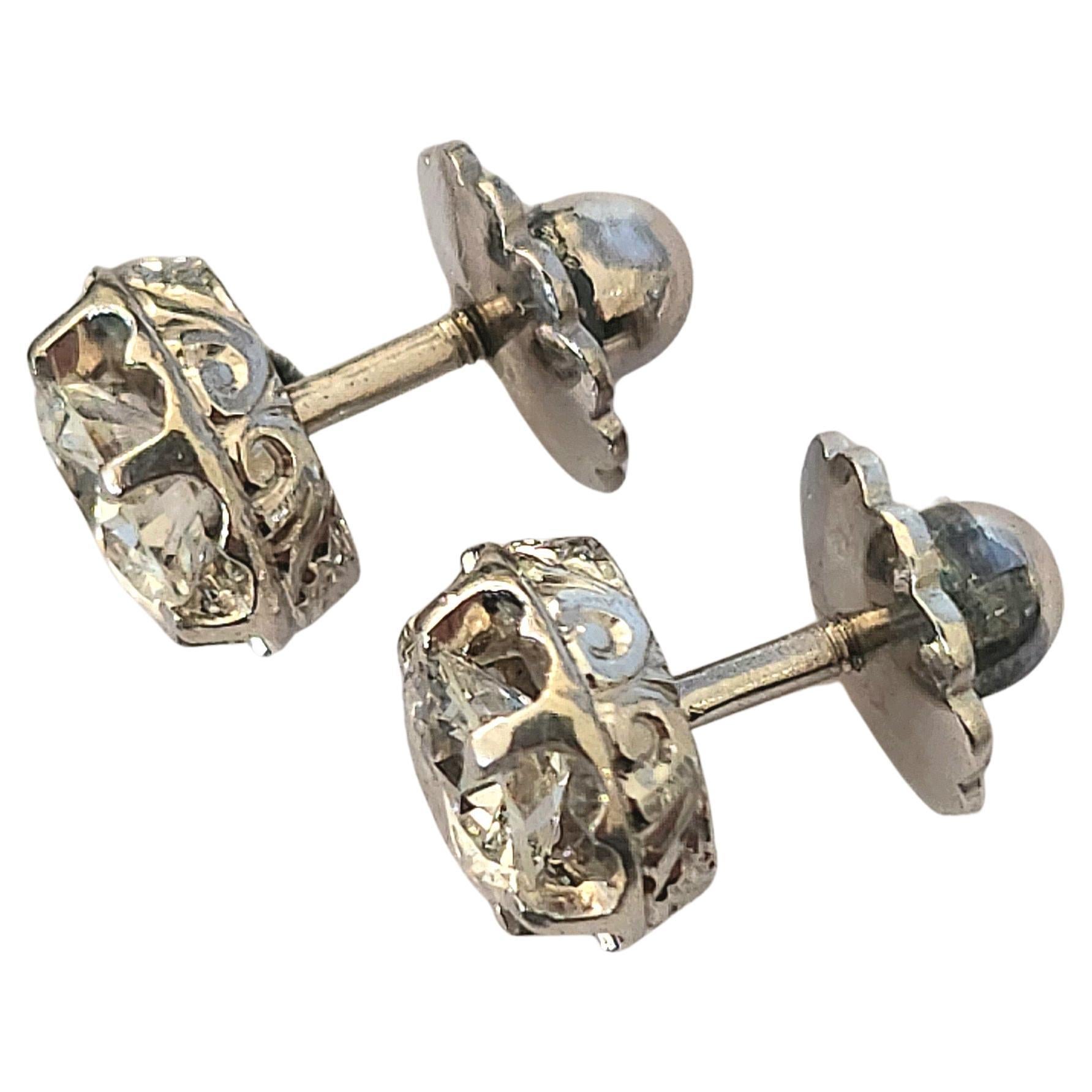 Alt-Europäischer Diamant-Schliff 1,90 Karat Platin-Ohrstecker im Angebot 2