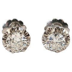 Antique Old European Cut Diamond 1.90 Carats Platinume Stud Earrings