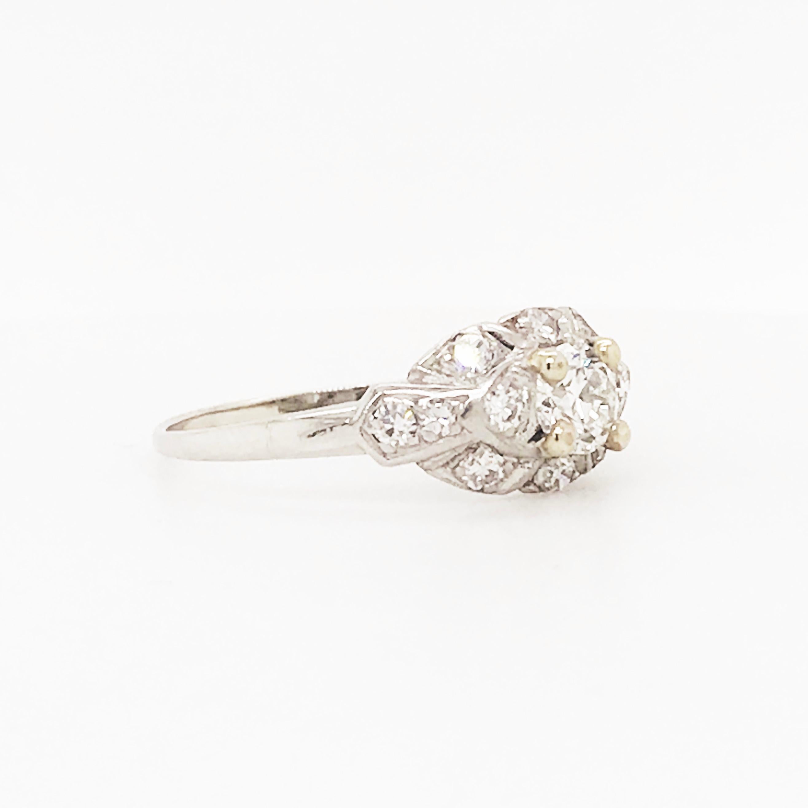 Women's Old European Cut Diamond 1930s Engagement Ring Platinum 1/2 Carat Vintage Ring