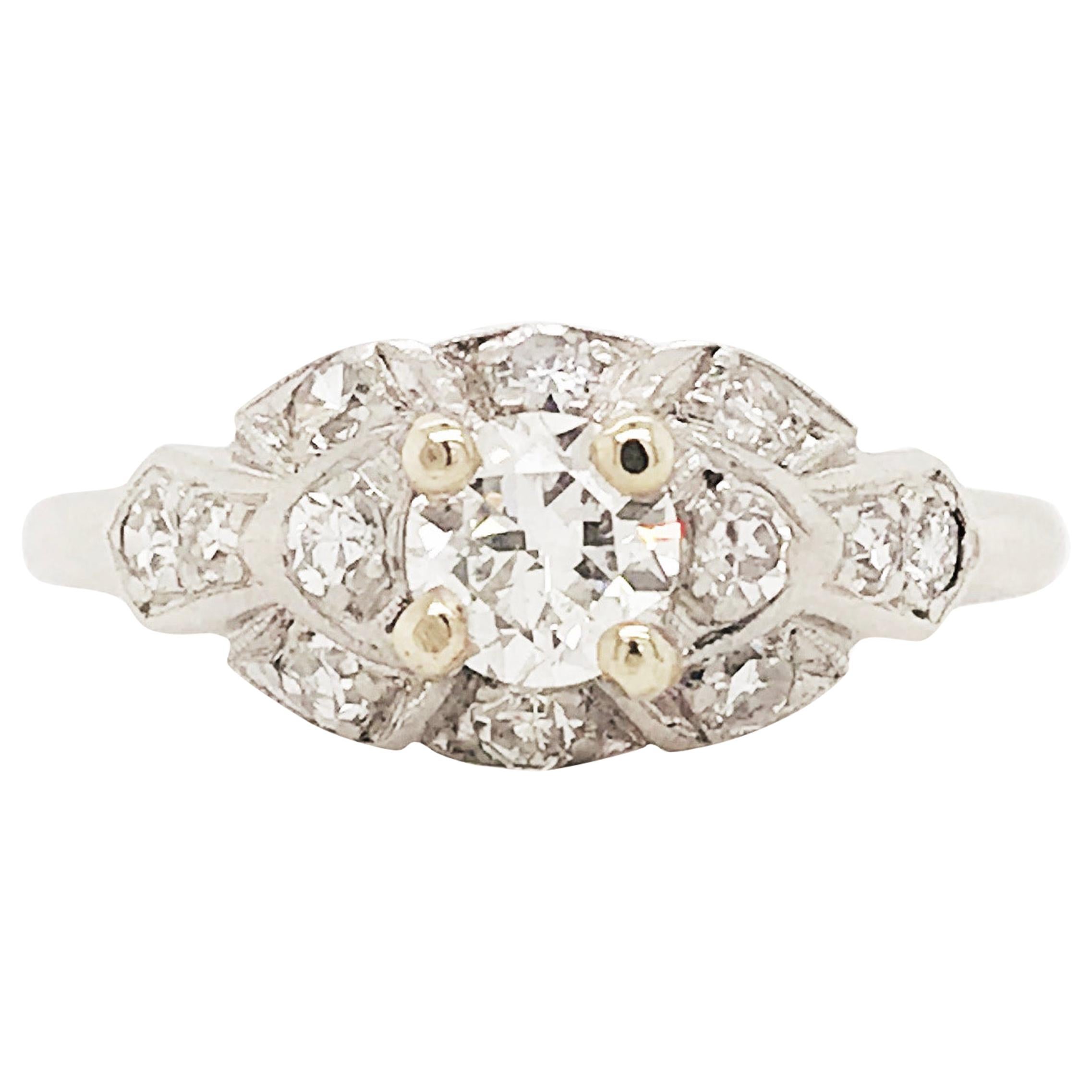 Old European Cut Diamond 1930s Engagement Ring Platinum 1/2 Carat Vintage Ring
