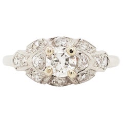 Old European Cut Diamond 1930s Engagement Ring Platinum 1/2 Carat Vintage Ring
