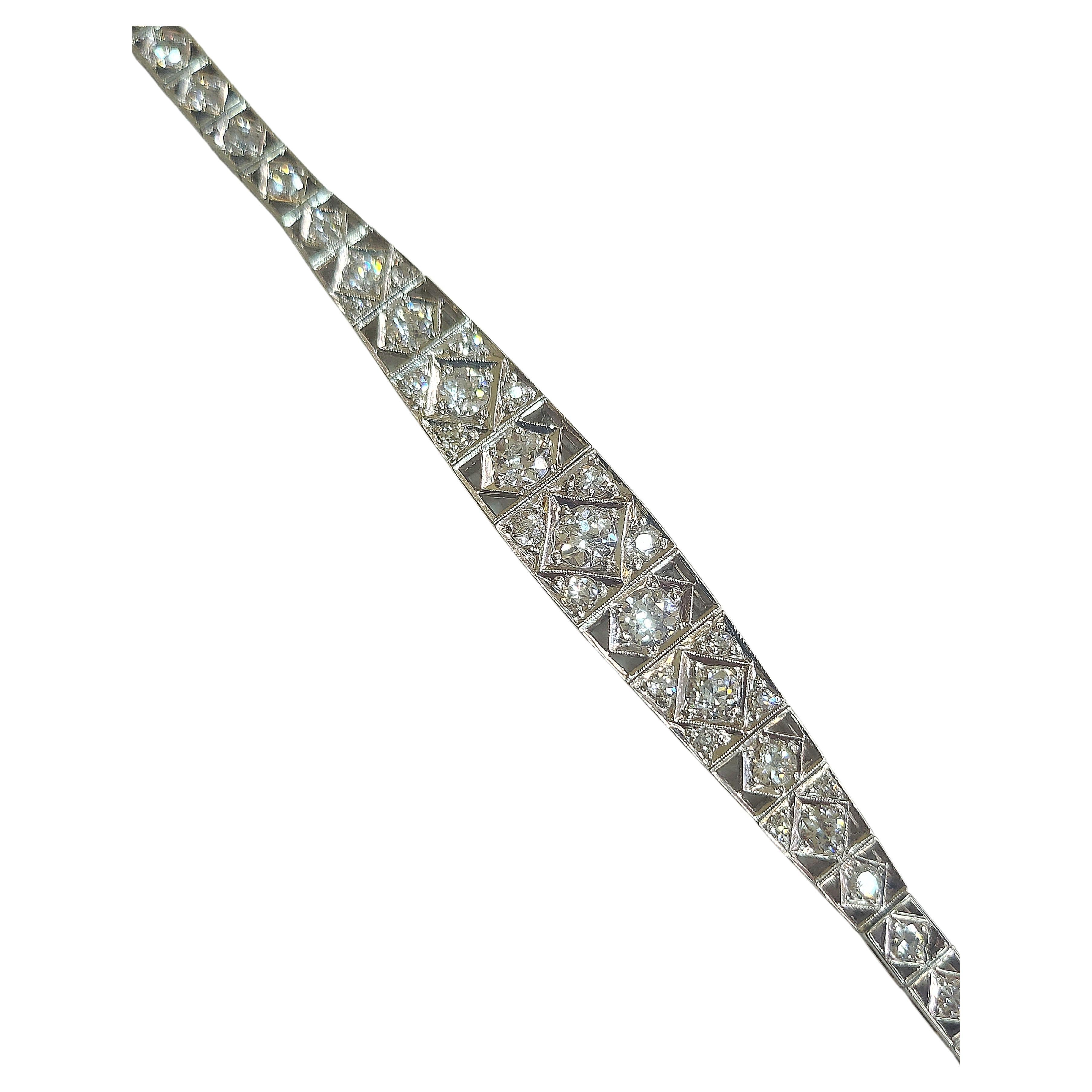 Old European Cut Diamond 4 Carats Platinum Bracelet For Sale 2