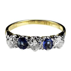 Vintage Old-European Cut Diamond & Sapphire Half Eternity Ring in 18K Gold