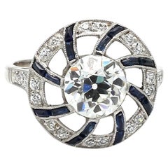 Old European Cut Diamond and Sapphire Ring