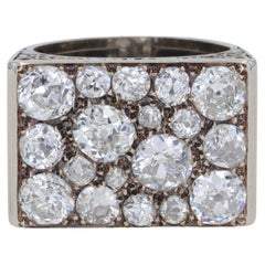 Old European Cut Diamond and White Gold Cluster Ring