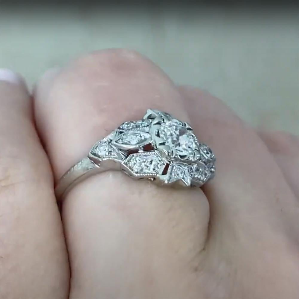 Old European Cut Diamond (Approx 0.50-Carats) Art Deco Engagement Ring, Platinum In Excellent Condition For Sale In New York, NY