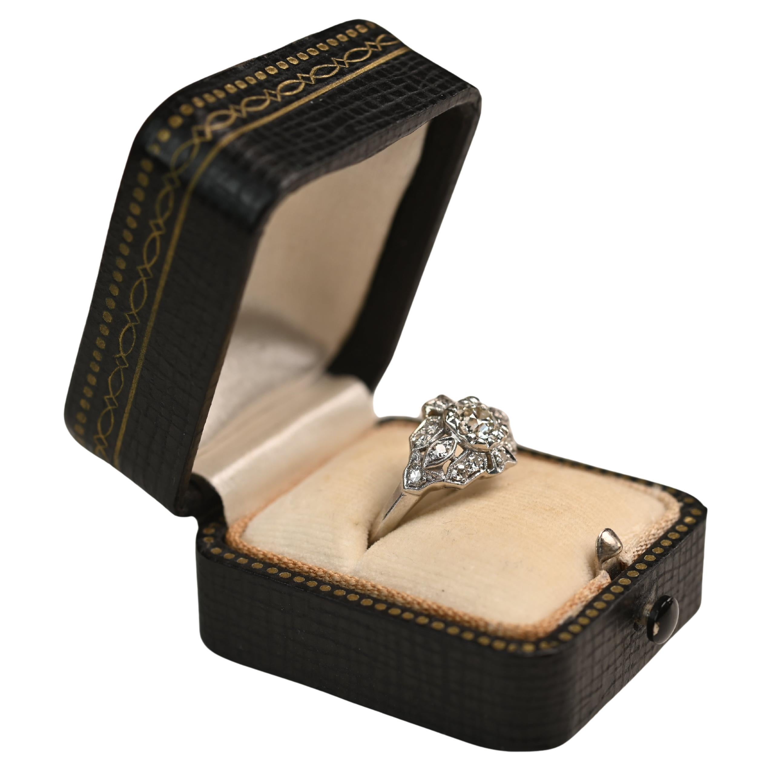 Old European Cut Diamond (Approx 0.50-Carats) Art Deco Engagement Ring, Platinum For Sale