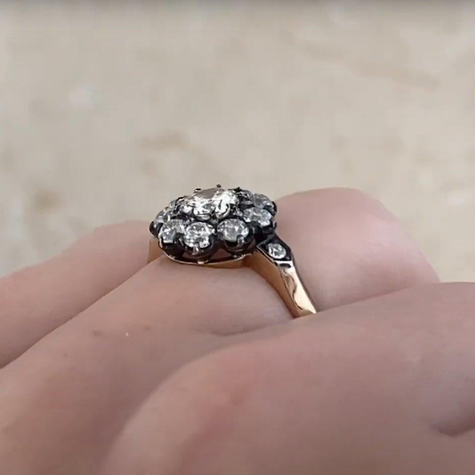 Anillo en racimo de diamantes talla europea antigua (aprox. 0,50 quilates), oro amarillo de 18k Art Decó en venta