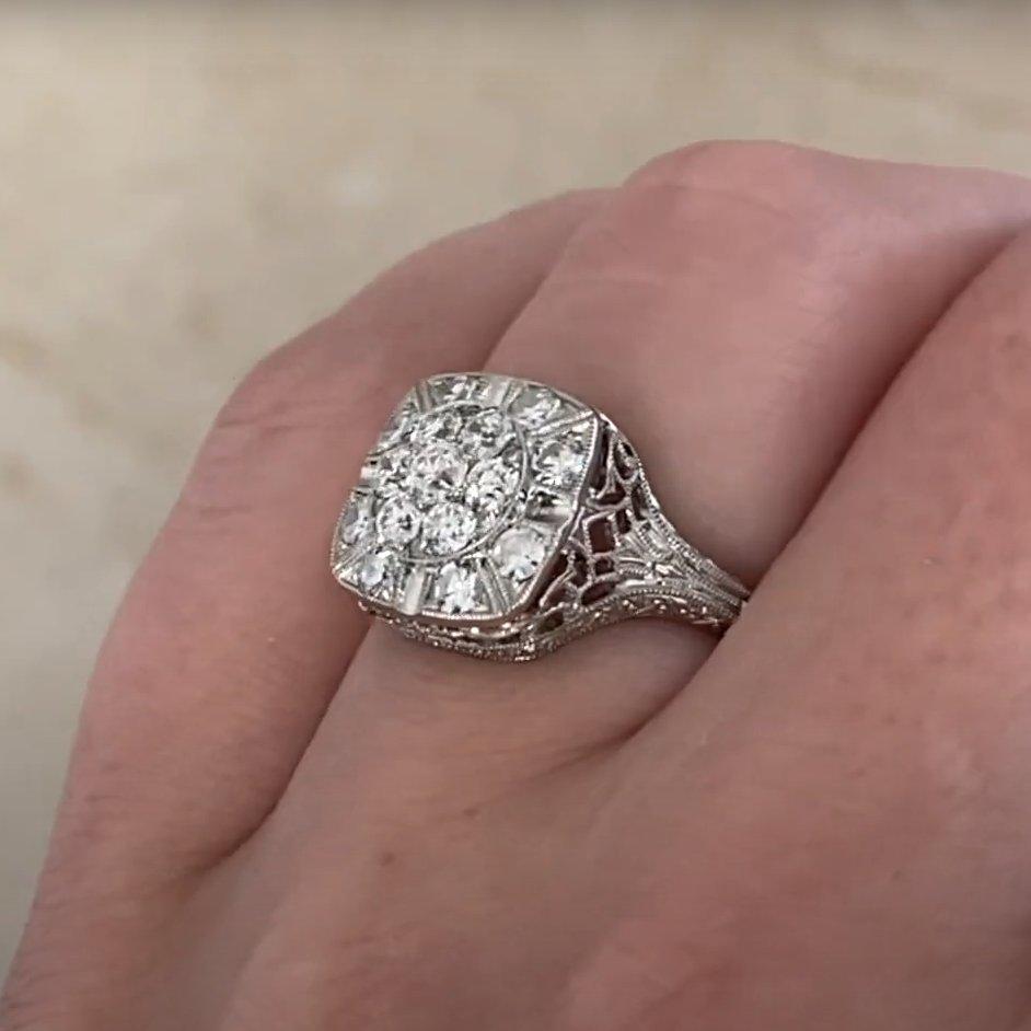 Old European Cut Diamond (Approx 0.50-Carats) Diamond Square Halo Ring, Platinum In Excellent Condition For Sale In New York, NY