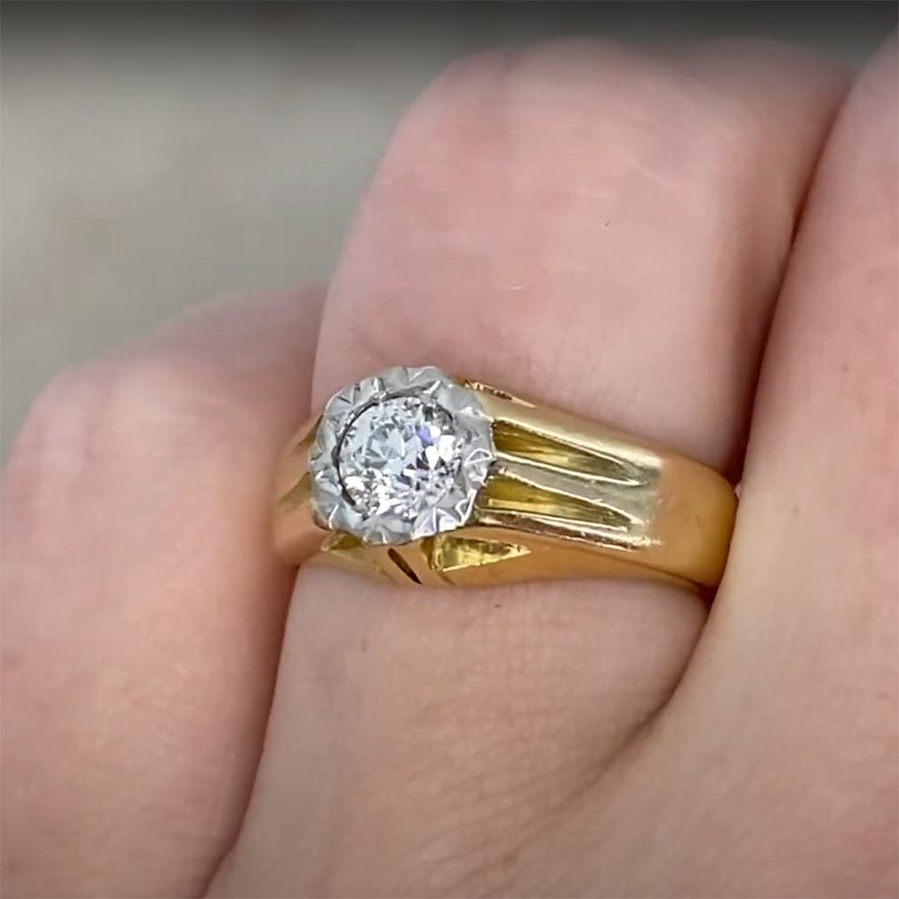 Women's or Men's Old European Cut Diamond (Approx. 0.50-Carats) Engagement Ring, 18k Yellow Gold For Sale