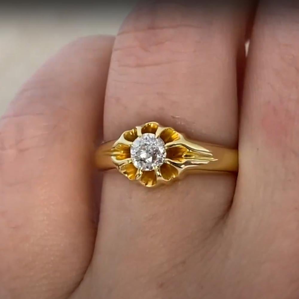 Bague à motif floral en or jaune 18 carats, diamant de taille européenne ancienne (environ 0,50 carats) Excellent état - En vente à New York, NY