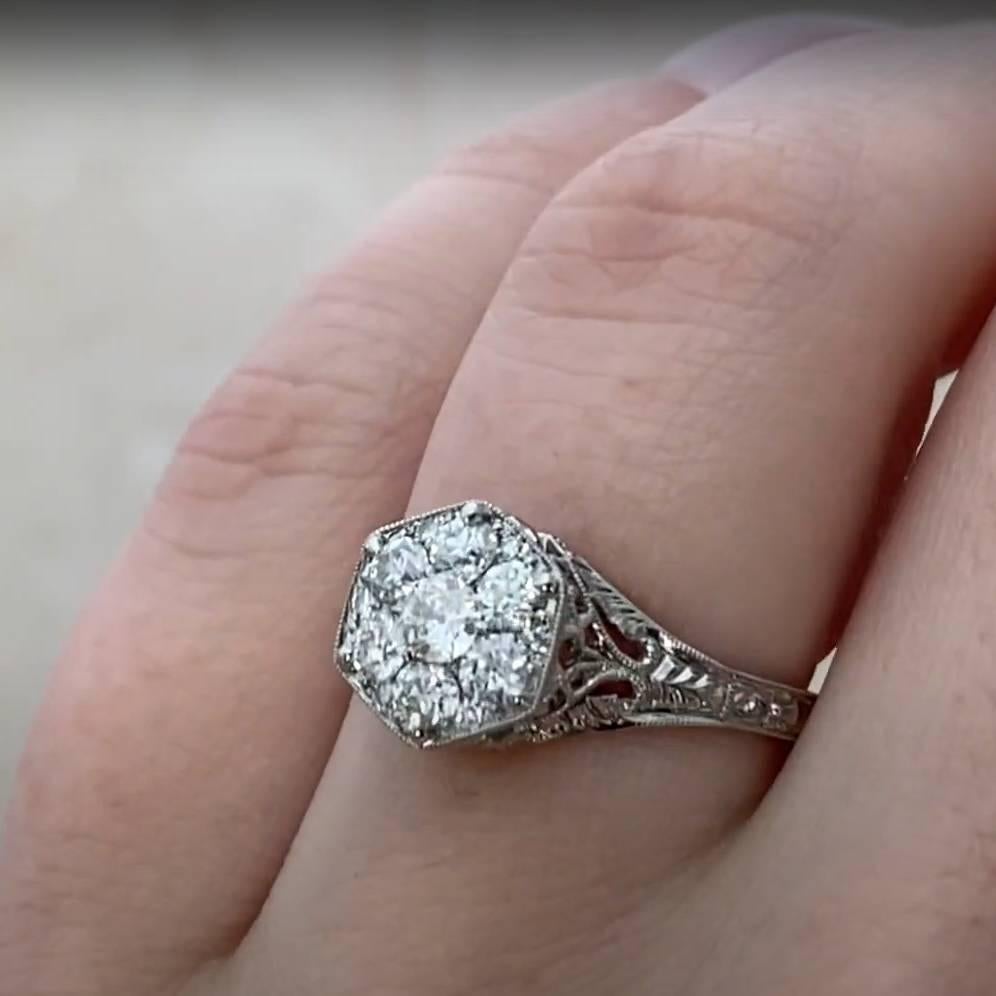 Old European Cut Diamant (ca. 0,60 Karat) Cluster-Ring, Platin (Art déco) im Angebot