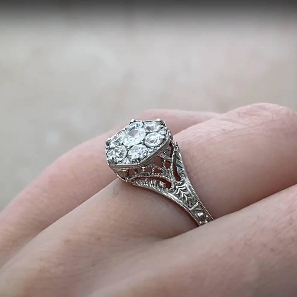 Old European Cut Diamant (ca. 0,60 Karat) Cluster-Ring, Platin (Alteuropäischer Schliff) im Angebot
