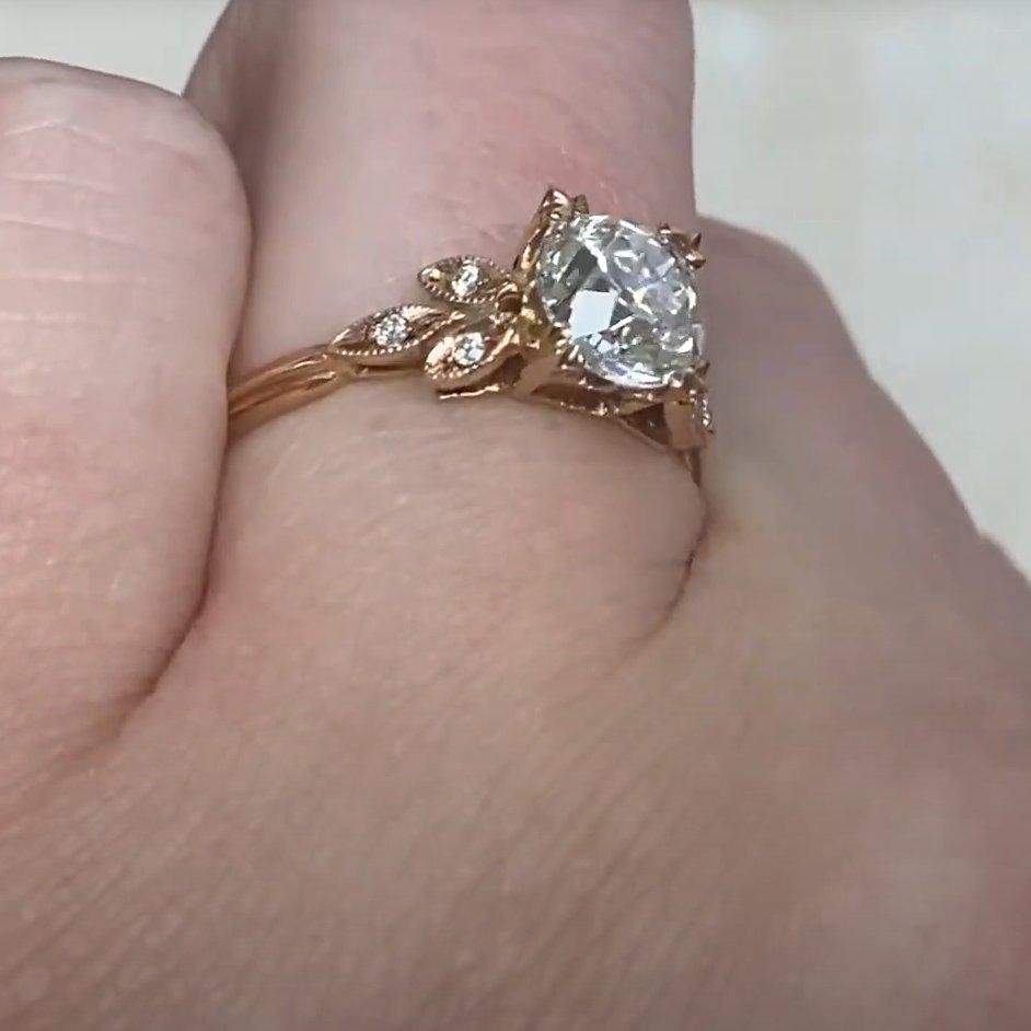 Taille vieille Europe Bague de fiançailles en or rose 18 carats avec diamant taille européenne ancienne (environ 1,10 carat) en vente
