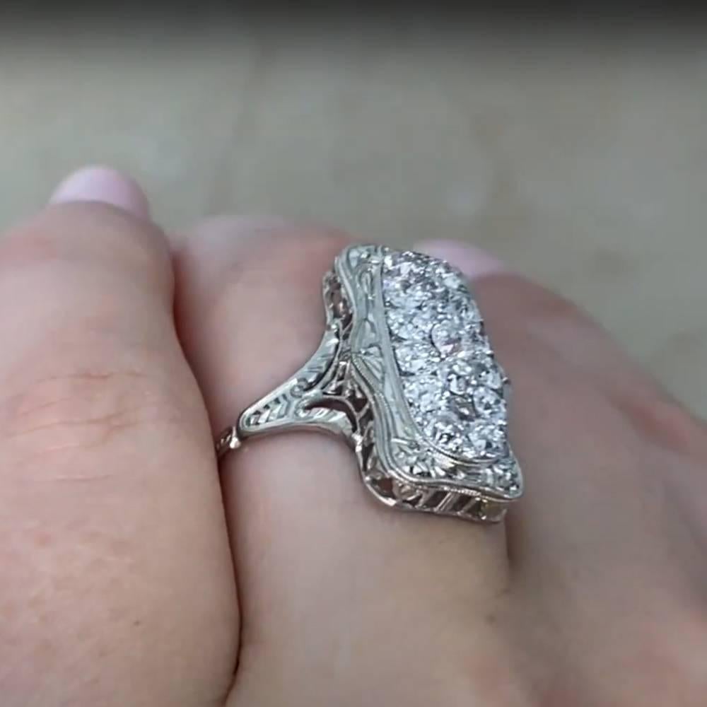 Art Déco Anello allungato con diamante vecchio taglio europeo (circa 1,30 carati), platino in vendita