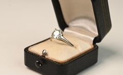 Vintage White Gold Engagement Ring. 1.30ct Old Euro Cut Diamond Ring 14K Gold
