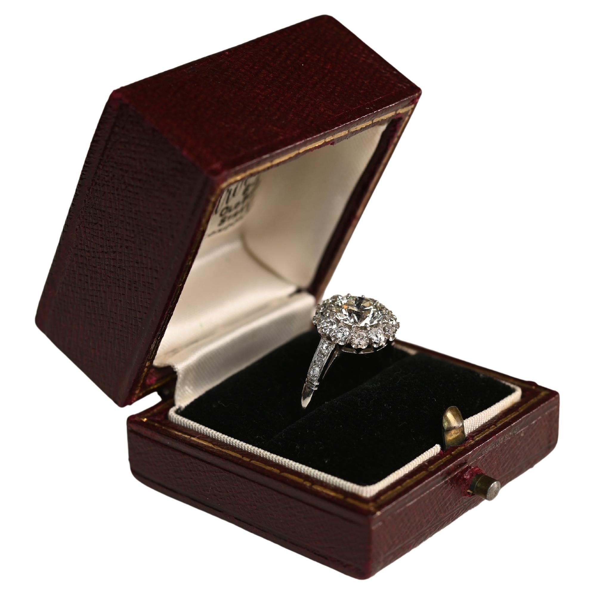 Old European Cut Diamond (Approx. GIA 1.20-Carats) Cluster Ring, Platinum