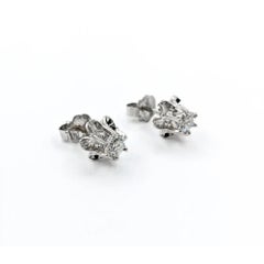 Old European Cut Diamond Buttercup Stud Earrings in 14k White Gold