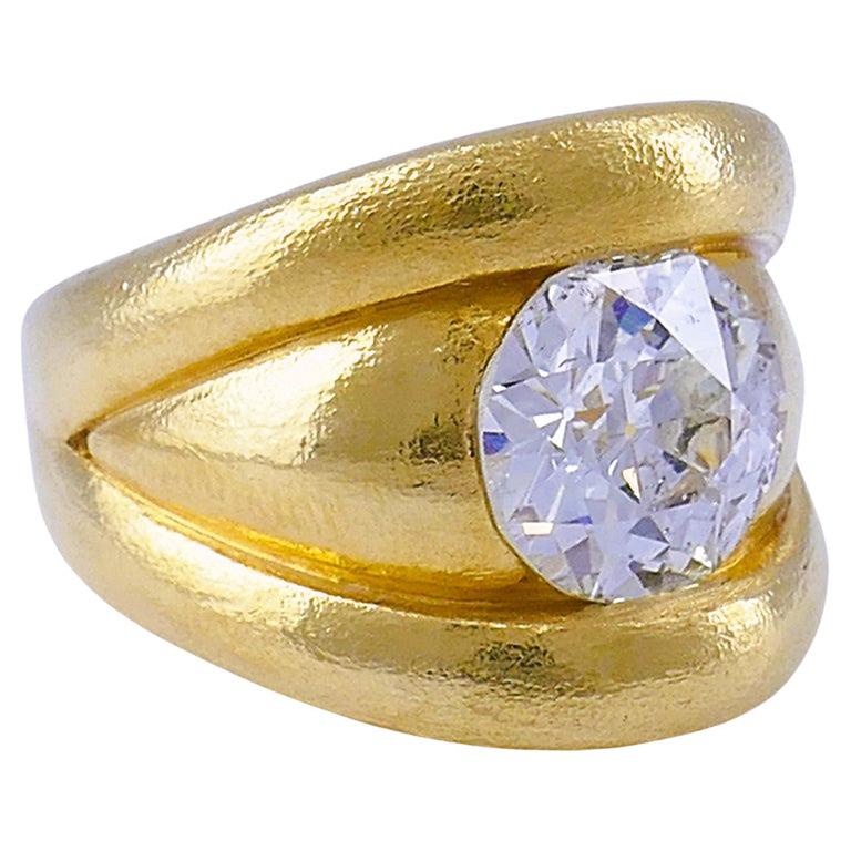 Old European Cut Diamond Chunky Gold Band Ring Estate Jewelry Excellent état - En vente à Beverly Hills, CA