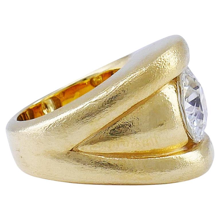 Old European Cut Diamond Chunky Gold Band Ring Estate Jewelry Unisexe en vente