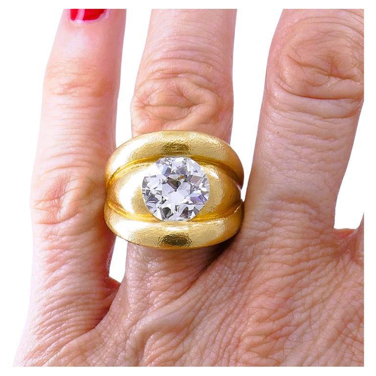 Old European Cut Diamond Chunky Gold Band Ring Estate Jewelry en vente 4