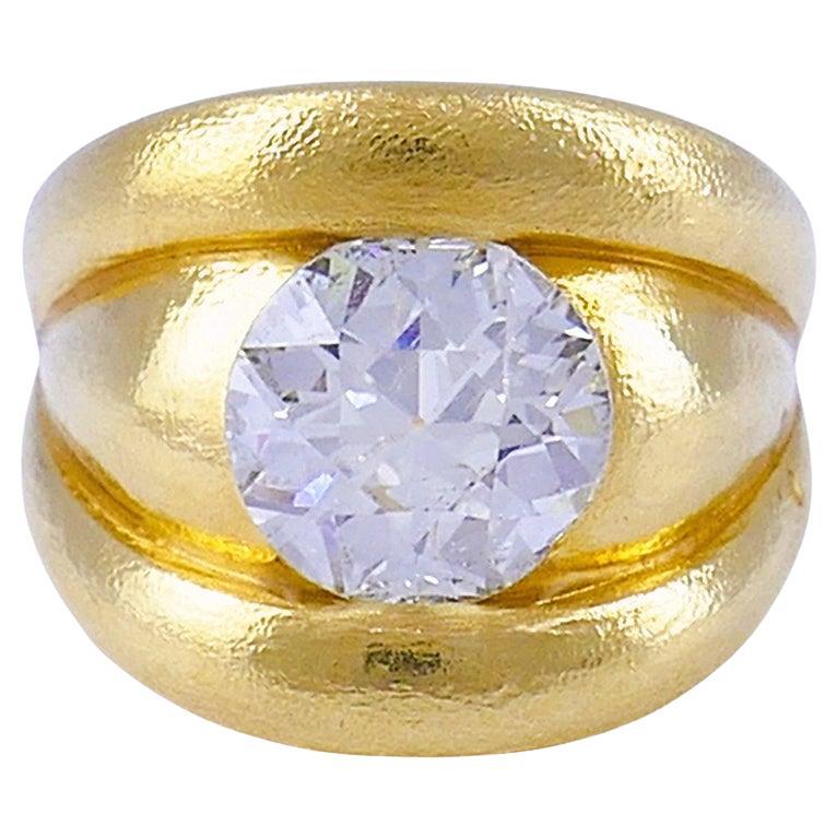 Old European Cut Diamond Chunky Gold Band Ring Estate Jewelry