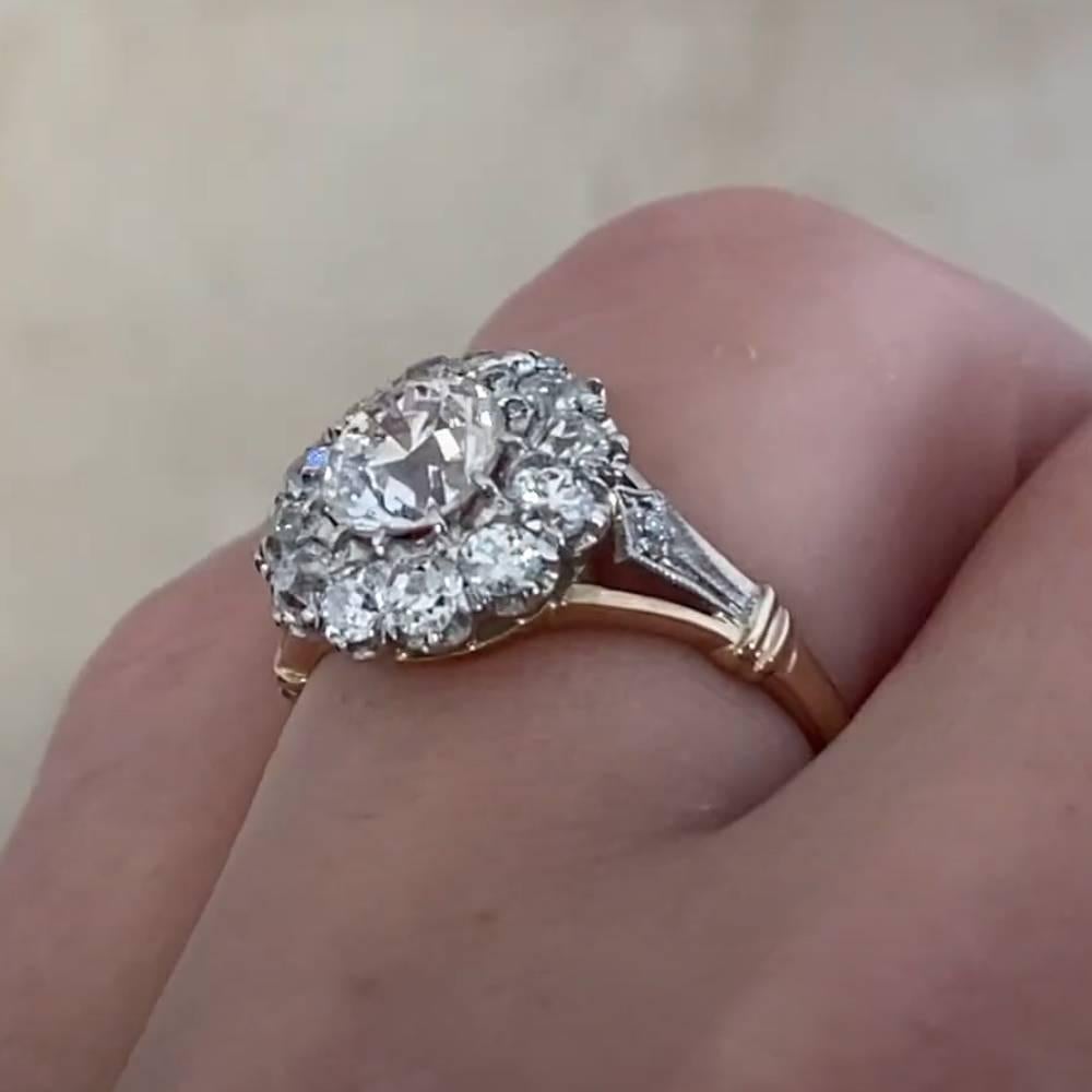 Old European Cut Diamond Cluster Engagement Ring (Approx. 0.90-Carats), Platinum In Excellent Condition For Sale In New York, NY