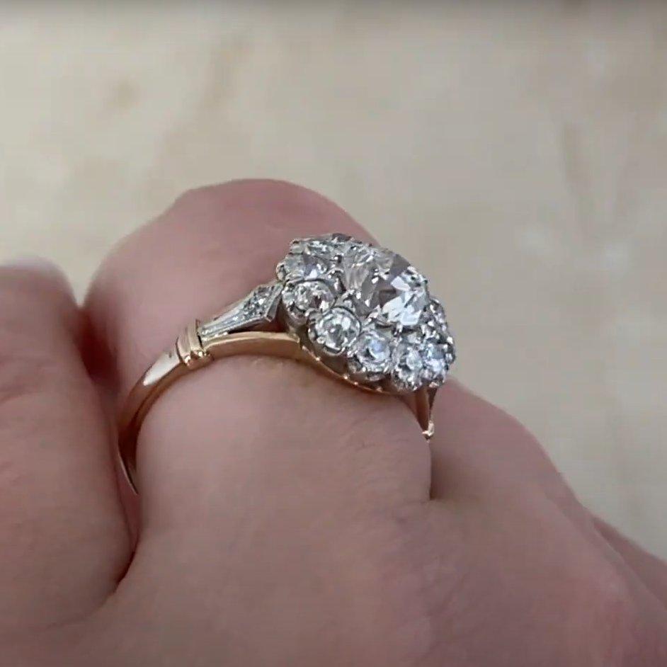 Bague de fiançailles grappe de diamants taille européenne ancienne (environ 0.90 carat), platine Excellent état - En vente à New York, NY