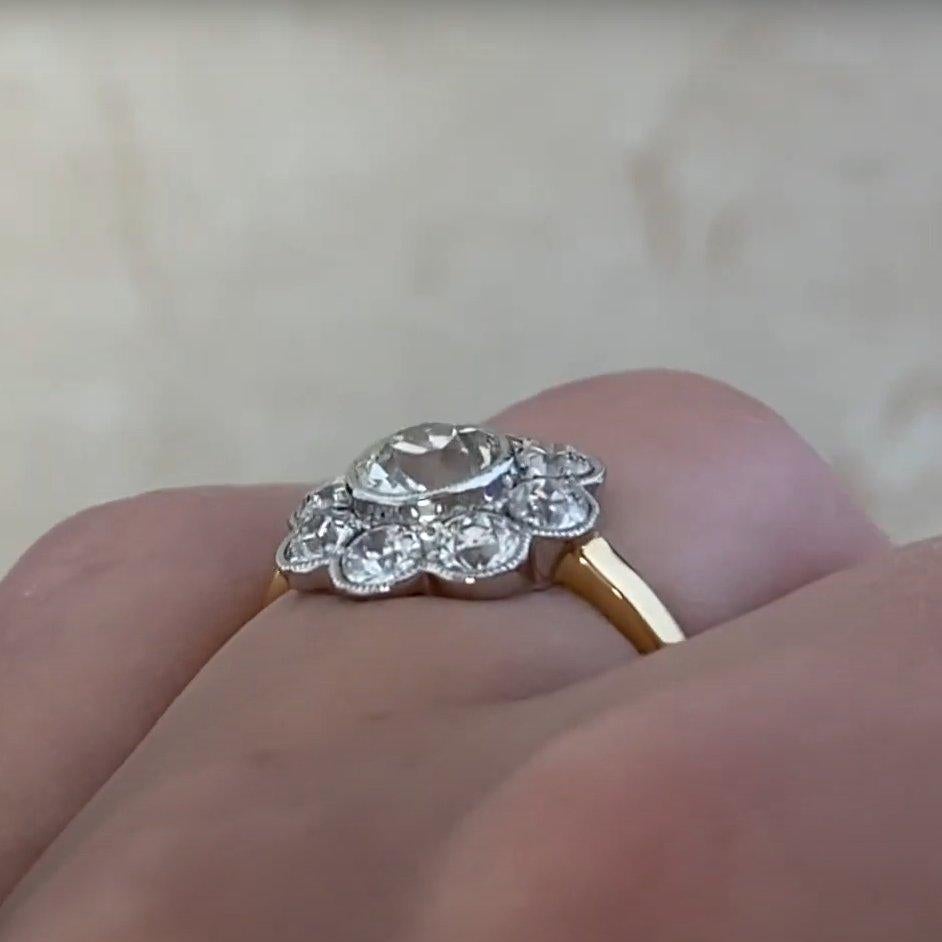 Bague grappe de diamants taille européenne ancienne (environ 0,8 carat), VS1, or jaune 18 carats Excellent état - En vente à New York, NY
