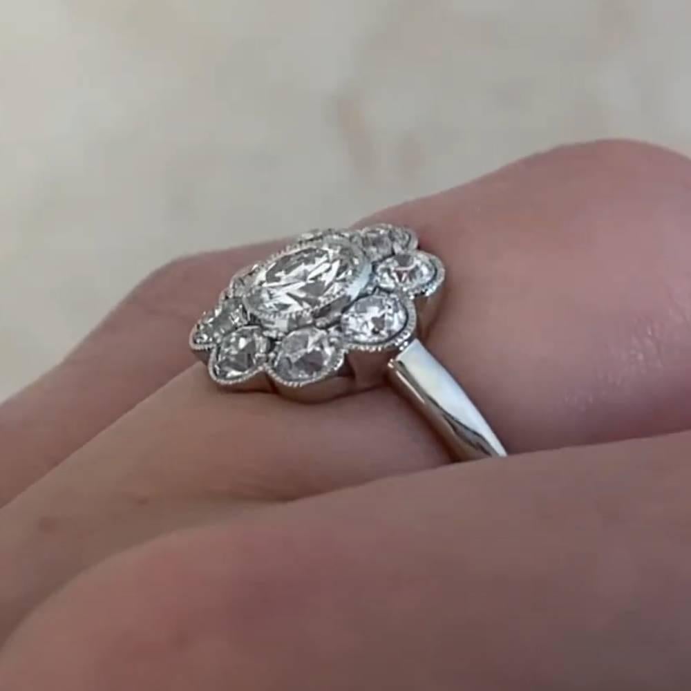 Taille vieille Europe Bague grappe de diamants taille européenne ancienne (environ 1,20 carat), platine en vente