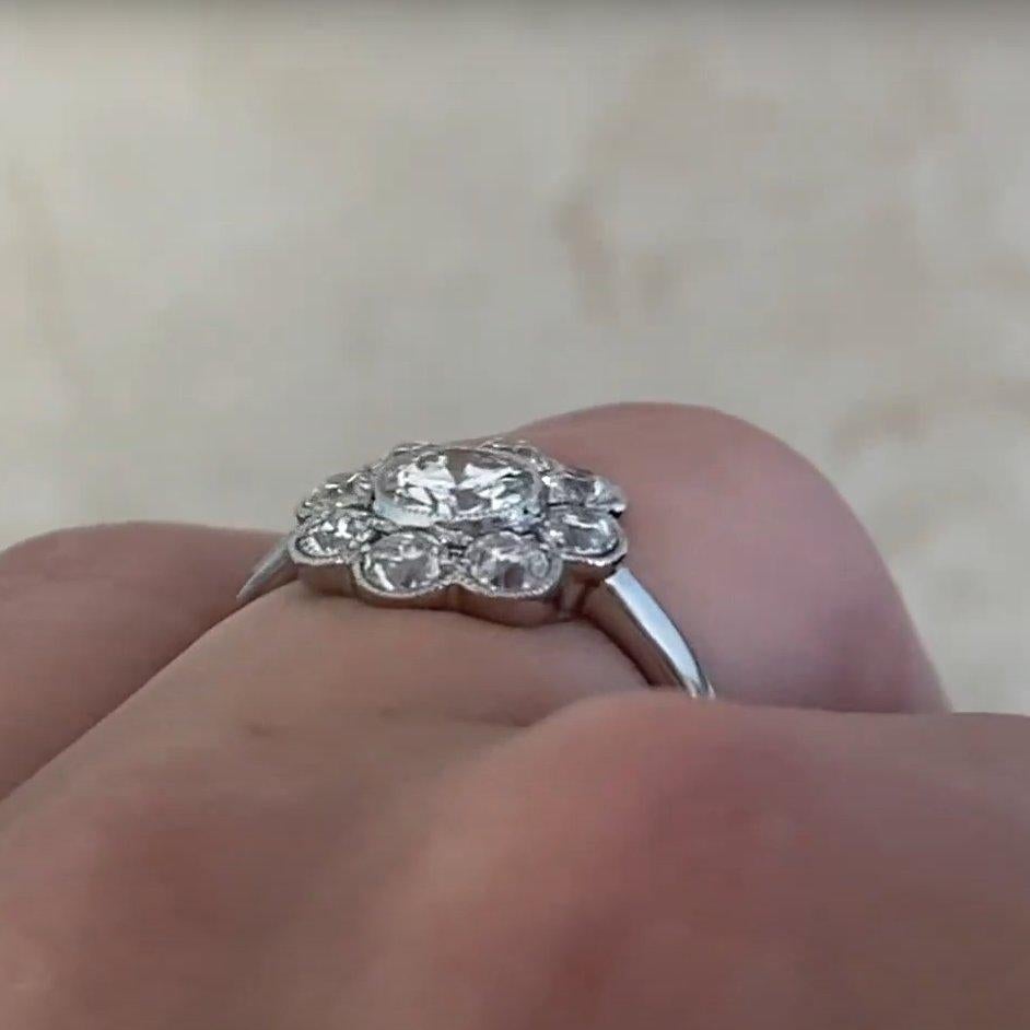 Bague grappe de diamants taille européenne ancienne (environ 1,20 carat), platine Pour femmes en vente