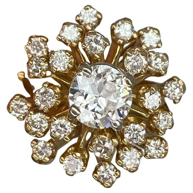 White Diamond Ring in Vintage Cluster Setting Set with Old Cut Diamonds ...
