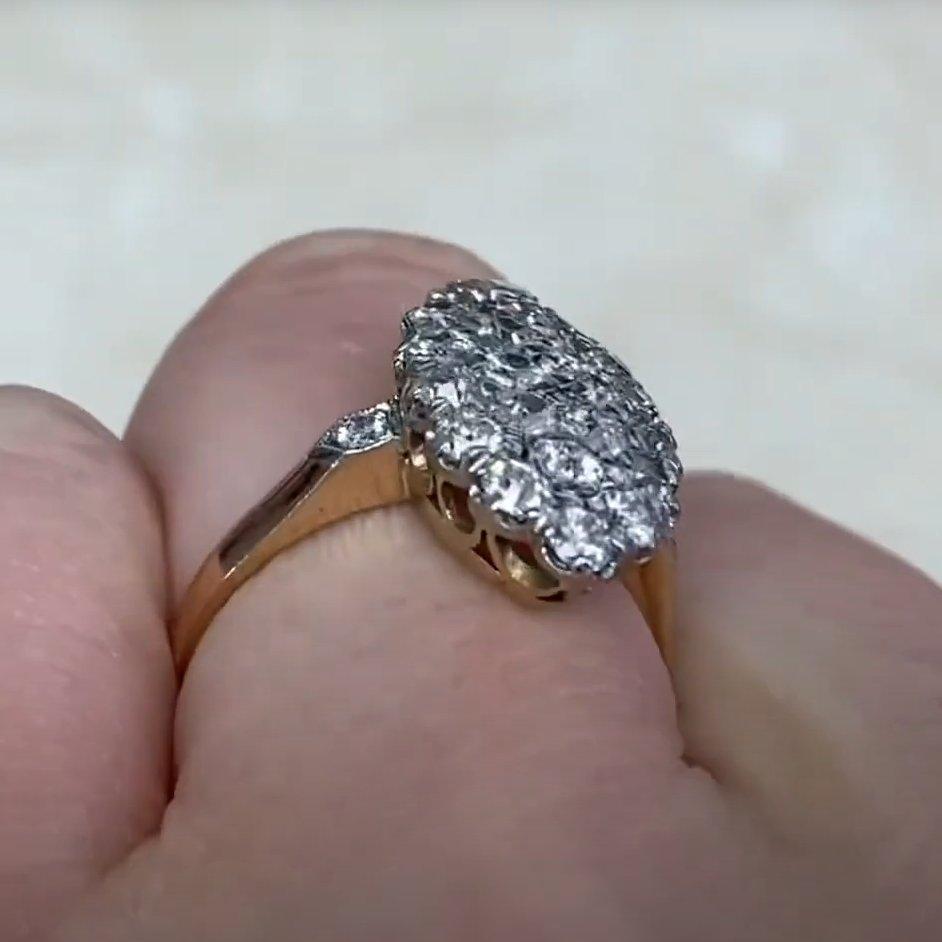 Taglio antico europeo Anello Cocktail con Diamante Antico Taglio Europeo (circa 1,2 Carati), Oro Giallo 18k in vendita