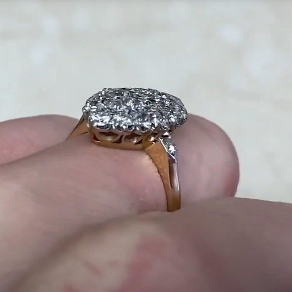 Anello Cocktail con Diamante Antico Taglio Europeo (circa 1,2 Carati), Oro Giallo 18k In condizioni ottime in vendita a New York, NY