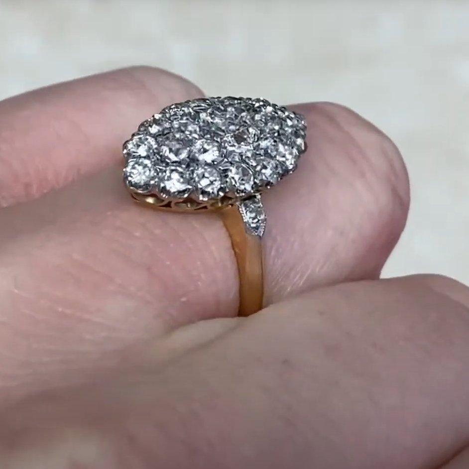 Donna Anello Cocktail con Diamante Antico Taglio Europeo (circa 1,2 Carati), Oro Giallo 18k in vendita