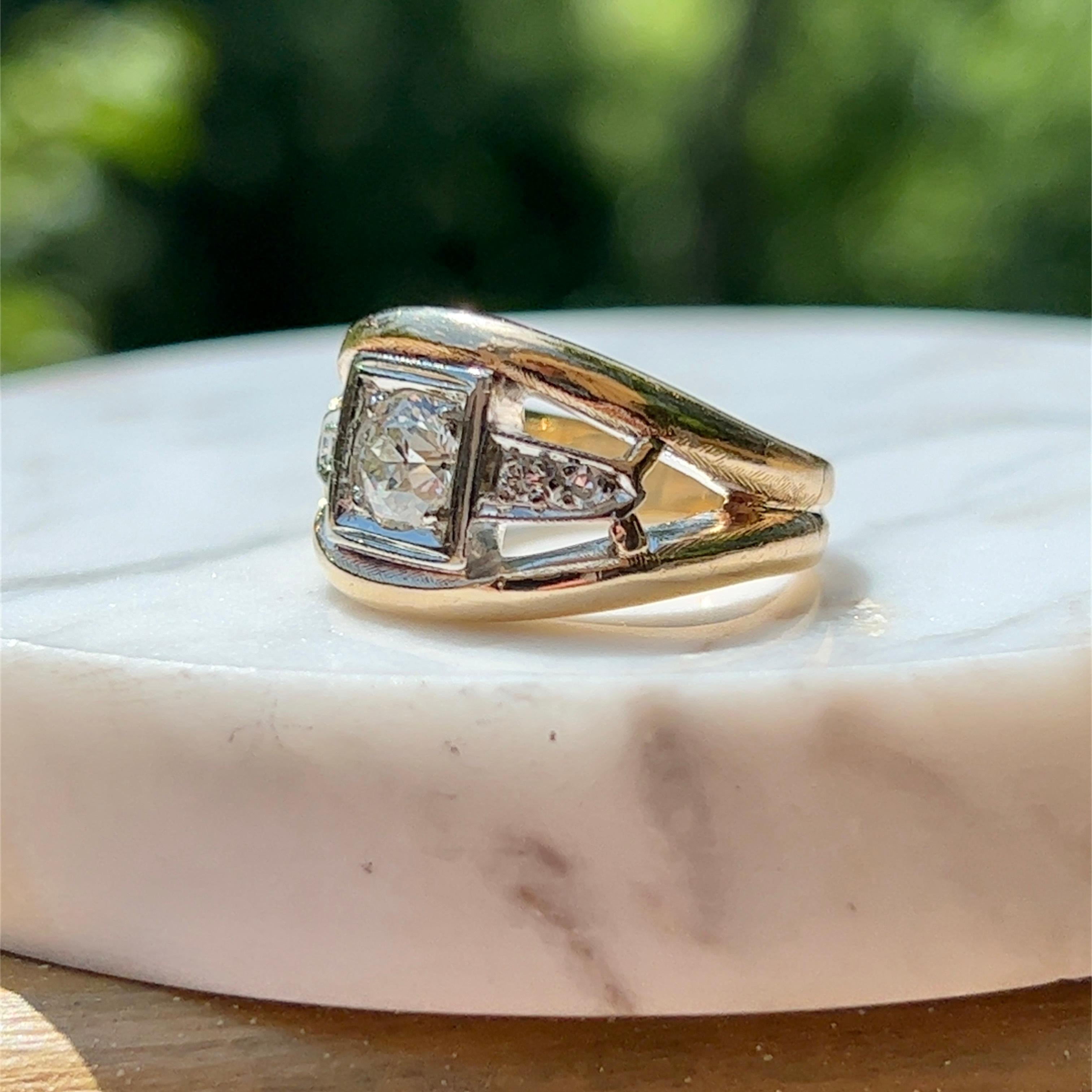 Old European Cut Diamond Custom Design Ring 1940s/Contemporary For Sale 3