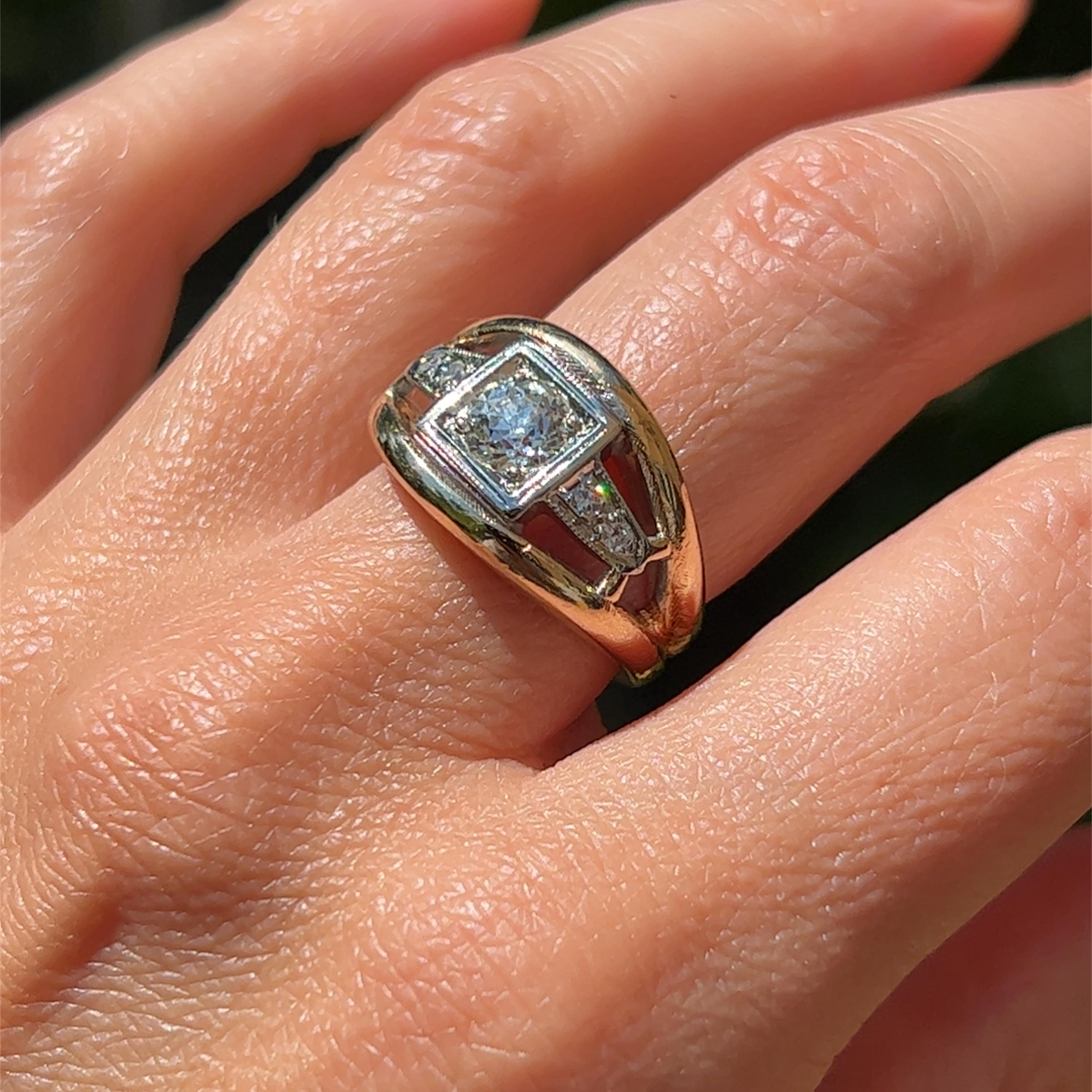 Old European Cut Diamond Custom Design Ring 1940s/Contemporary In Good Condition For Sale In Towson, MD