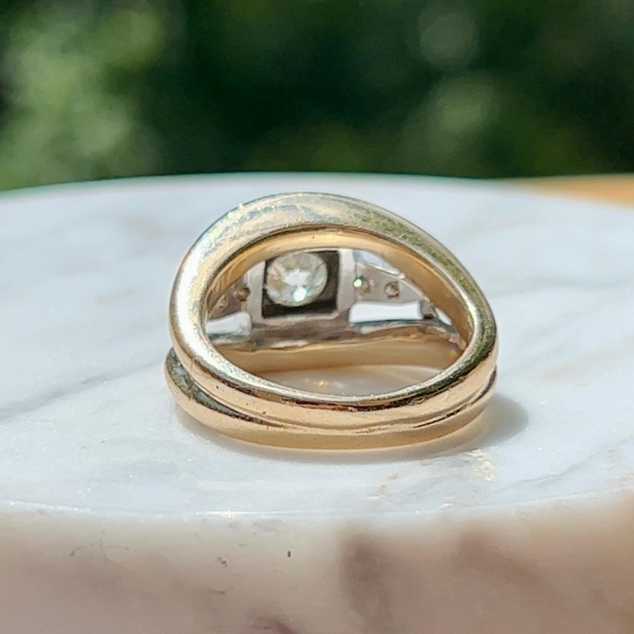 Old European Cut Diamond Custom Design Ring 1940s/Contemporary For Sale 1