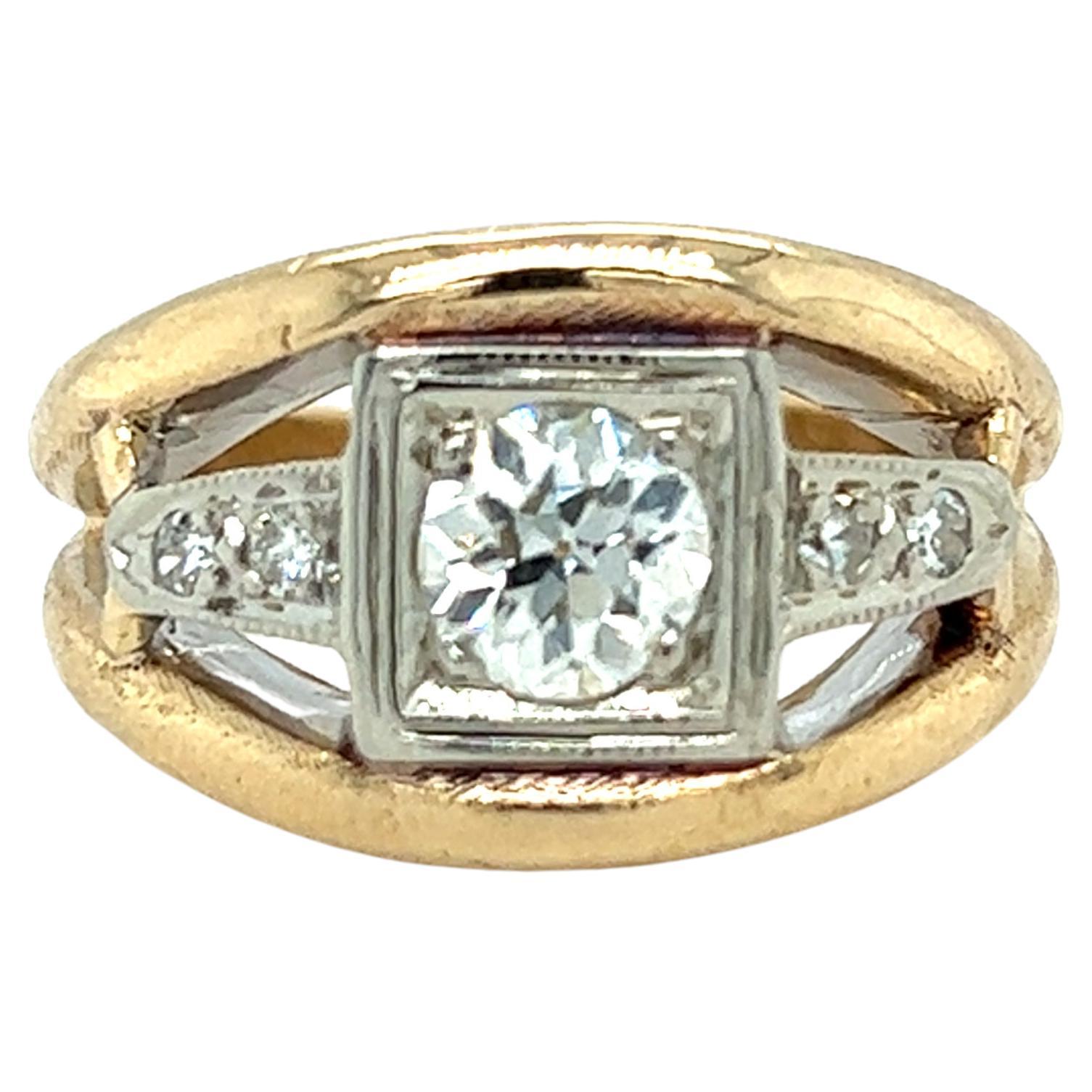 Old European Cut Diamond Custom Design Ring 1940s/Contemporary For Sale
