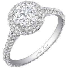 Neil Lane Couture Old European Cut Diamond, Double Halo Platinum Ring