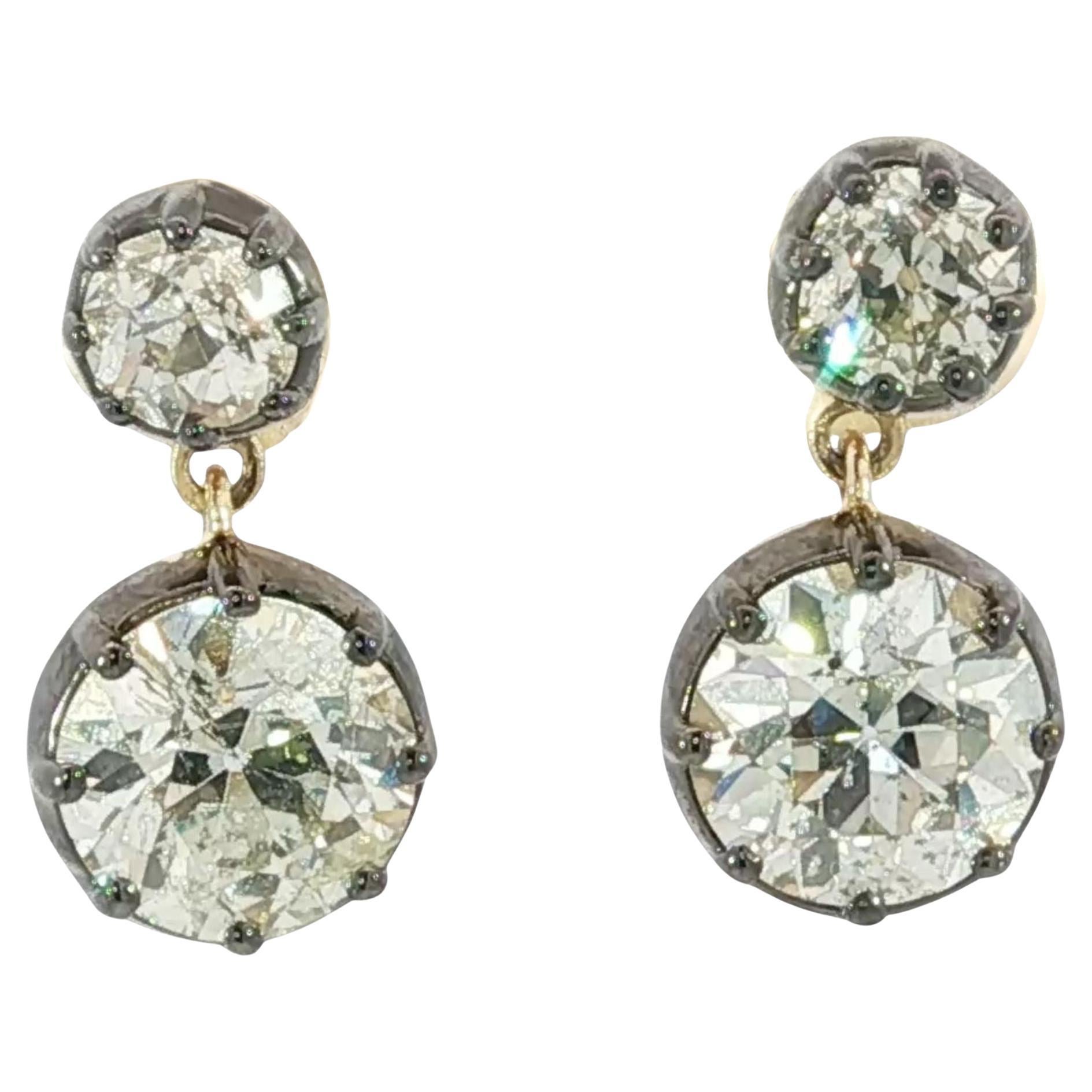 Old European Cut Diamond Drop Earrings 14K Yellow Gold
Silver ~5.75ctw