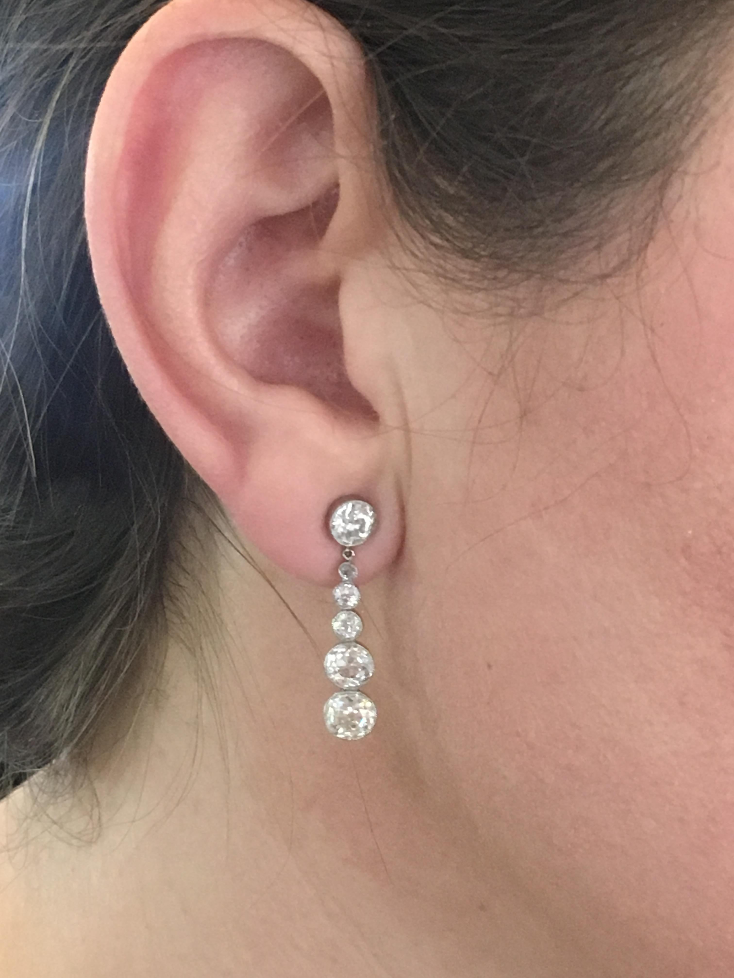 Women's Old European Cut Diamond Drop White Gold Earrings