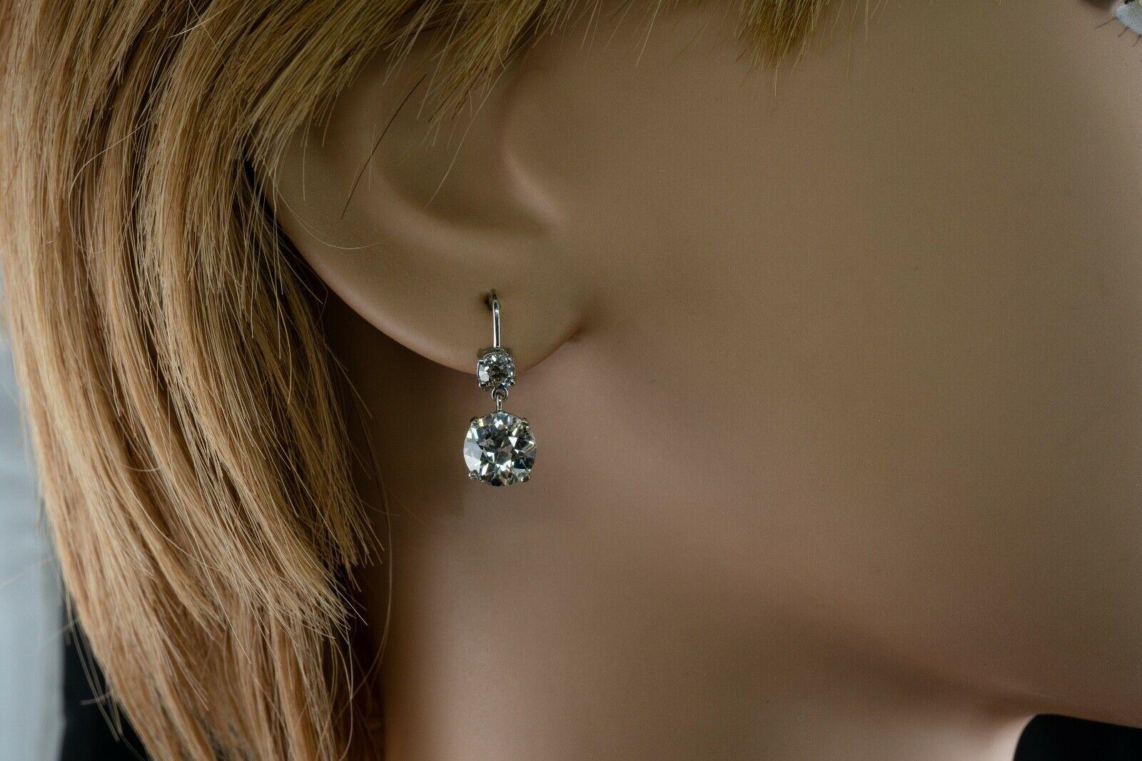 Boucles d'oreilles en diamant taille européenne ancienne or blanc 18K 4.37 TDW en vente 6